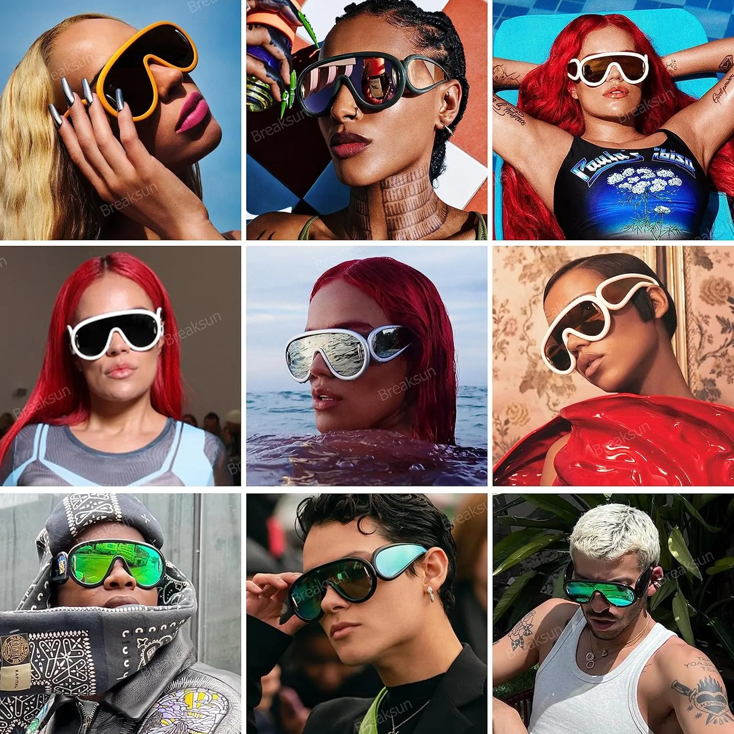 Fashion Wave Mask Sunglasses for Women Men Oversized Silver Mirrored Futuristic Shield Sun Glasses Designer Style
