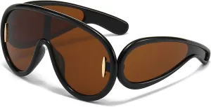 Fashion Wave Mask Sunglasses for Women Men Oversized Silver Mirrored Futuristic Shield Sun Glasses Designer Style