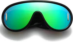 Fashion Wave Mask Sunglasses for Women Men Oversized Silver Mirrored Futuristic Shield Sun Glasses Designer Style