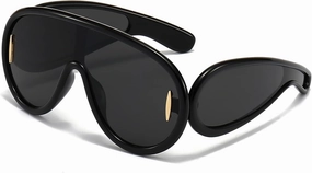 Fashion Wave Mask Sunglasses for Women Men Oversized Silver Mirrored Futuristic Shield Sun Glasses Designer Style