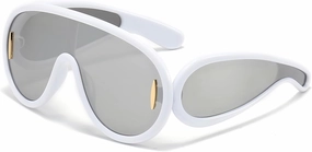 Fashion Wave Mask Sunglasses for Women Men Oversized Silver Mirrored Futuristic Shield Sun Glasses Designer Style