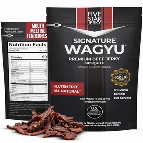 Five Star Signature Wagyu Mesquite Beef Jerky, Soft & Mouth Melting Tender Jerky, Award-Winning Gourmet Premium, No Artificial Ingredients, Nitrate/Nitrite-Free, Gluten-Free (4 Pack of 2oz-Total 8oz)