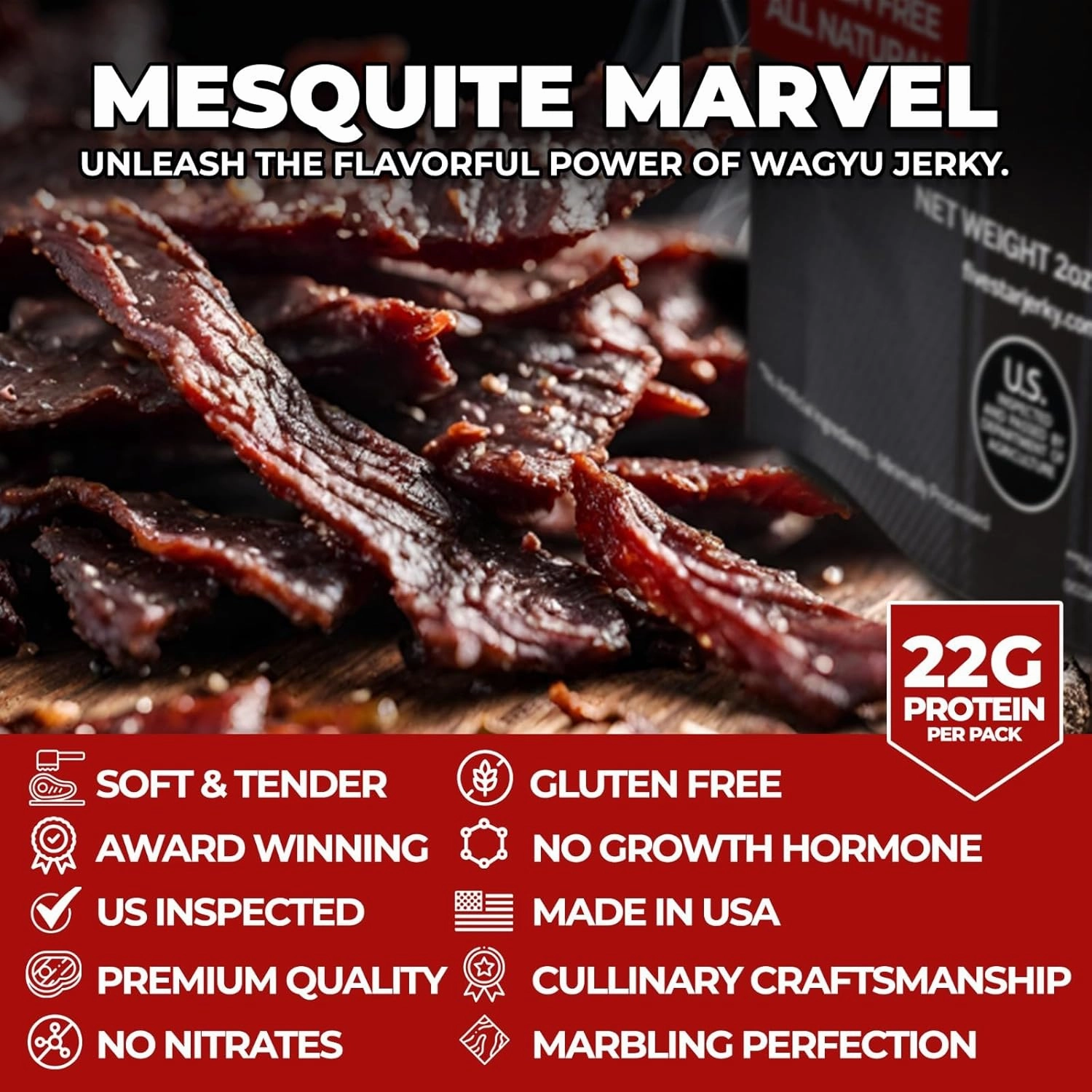 Five Star Signature Wagyu Mesquite Beef Jerky, Soft & Mouth Melting Tender Jerky, Award-Winning Gourmet Premium, No Artificial Ingredients, Nitrate/Nitrite-Free, Gluten-Free (4 Pack of 2oz-Total 8oz)