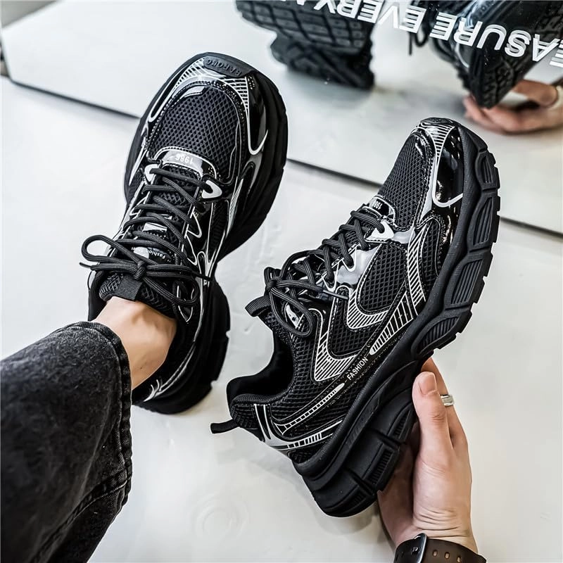Floette Men's Silver Fashion Sneakers Dad Shoes Walking Casual Athletic Chunky Platform Sneakers