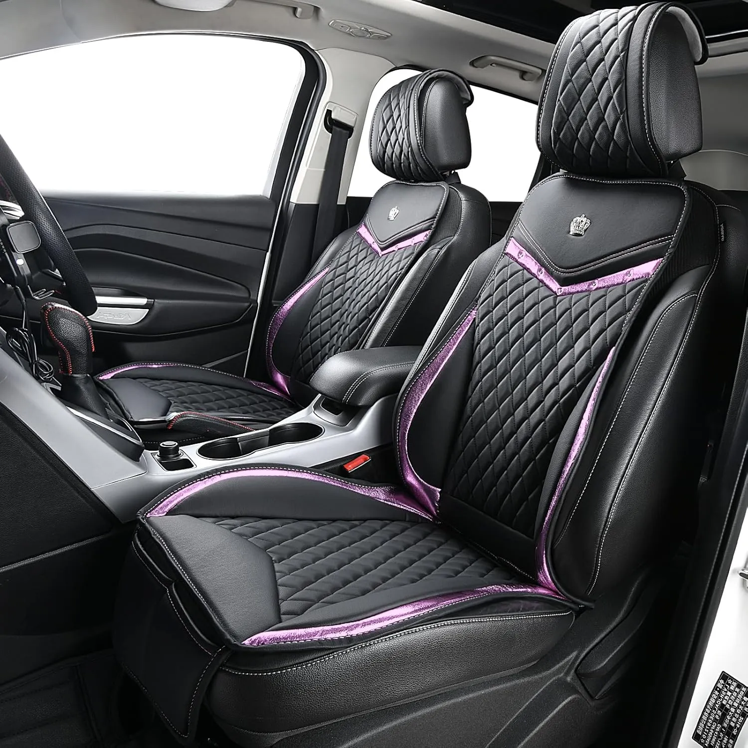 Flying Banner car seat Covers seat Cushions Luxe Fit Faux Leather Easy Installation Vehicles Non Slip Premium (Black Pink, 2 x Front Seat Cover)