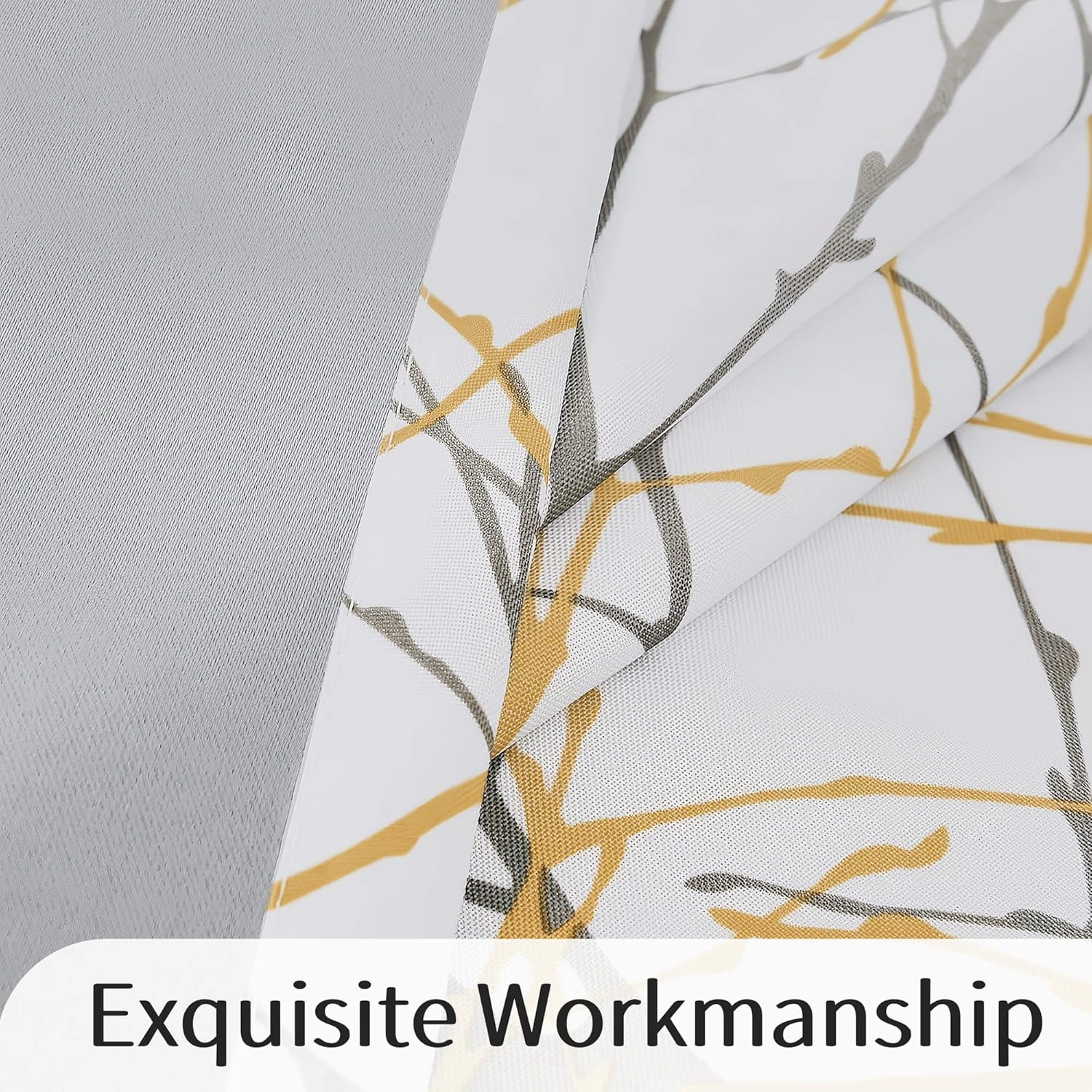 FMFUNCTEX 100% Blackout Curtains Yellow White Tree Liner Curtains for Bedroom, Branch Partterned Curtains 84 inch Length for Living Room, Room Darkening Thermal Insulated Drapes, Grommet Top 2 Panels