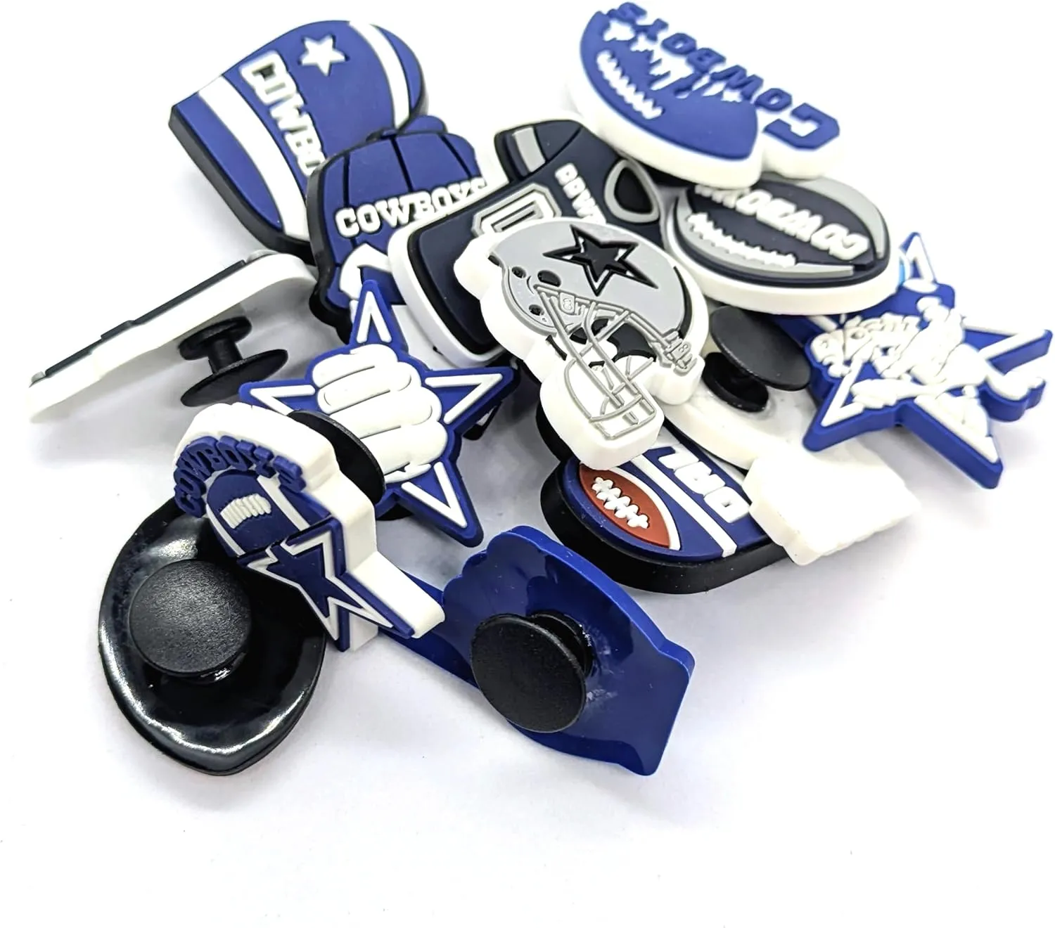 FOOTBALL TEAM SHOE CHARMS (Pack of 14) - Navy, White, & Silver - Comparable to Jibbitz for Crocs