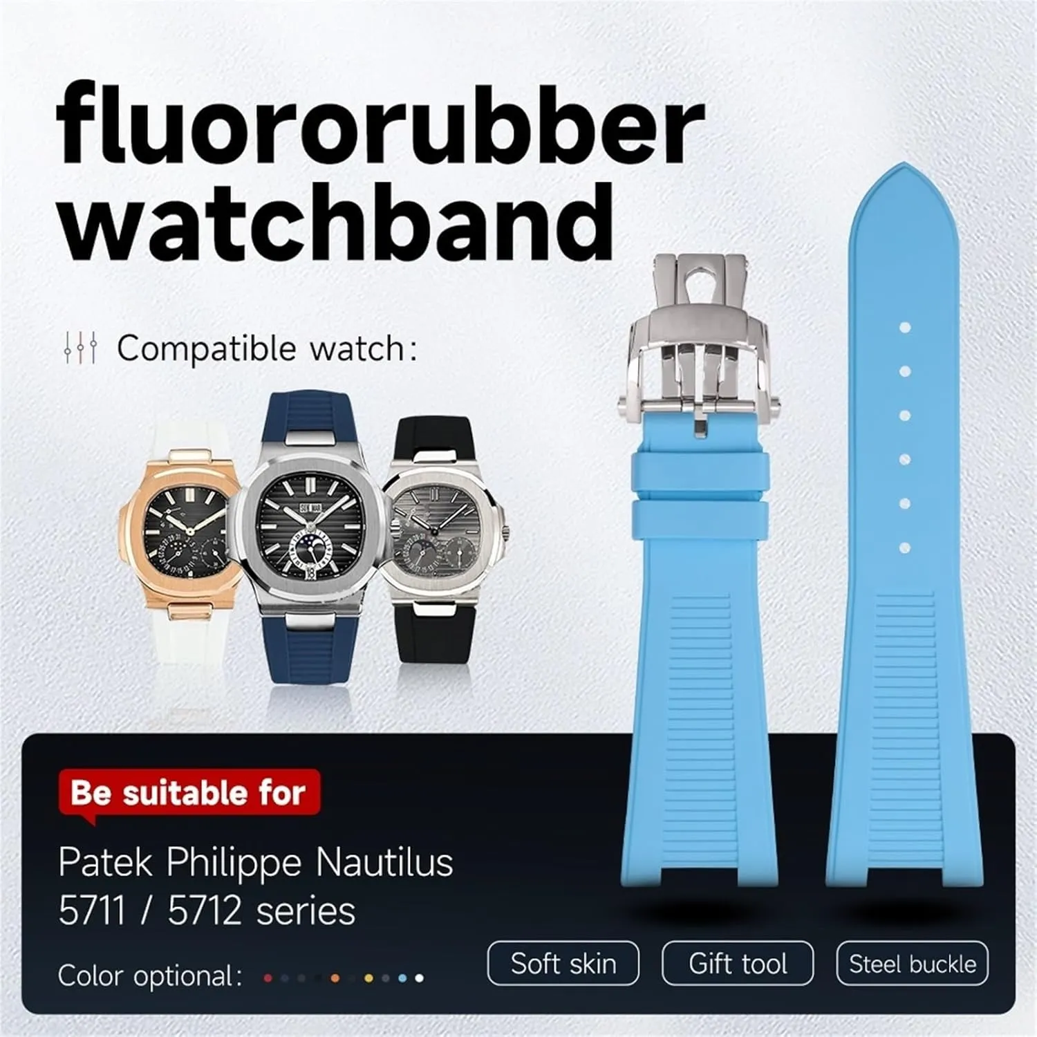 For Patek Philippe Strap For Nautilus Watchband 5711/5712 Original Interface Wristband Accessories FKM Fluororubber WatchBands Silver End Link