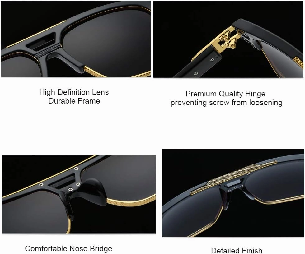 Freckles Mark 70s Retro Sunglasses Mens Womens Trendy Square Gold Metal Sun Glasses Vintage Gangster Style