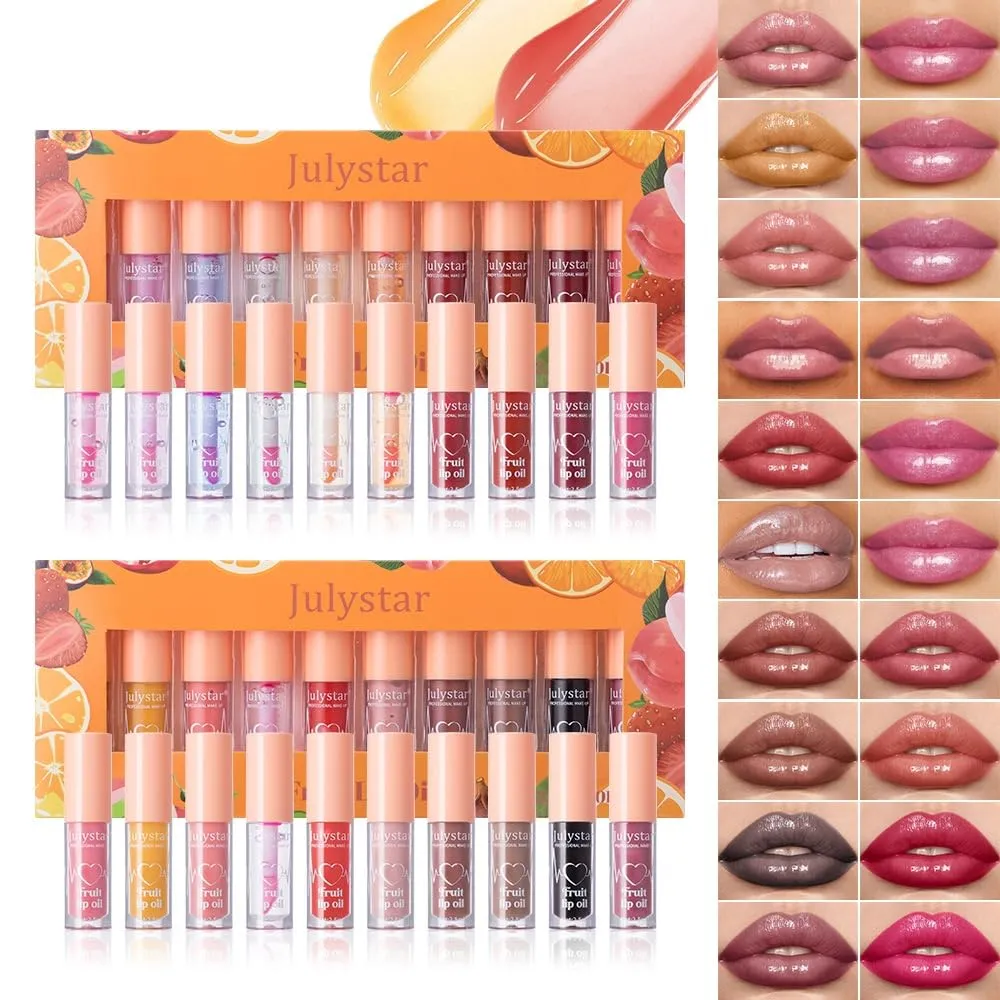 Fruit Lip Oil - Moisturizing Lip Gloss with Various Flavors, Glossy, Dewy, and Hydrating - Temperature Changing & Fruity Scented Lip Care - 10pcs Set (Pink, M)