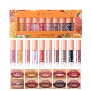 Fruit Lip Oil - Moisturizing Lip Gloss with Various Flavors, Glossy, Dewy, and Hydrating - Temperature Changing & Fruity Scented Lip Care - 10pcs Set (Pink, M)