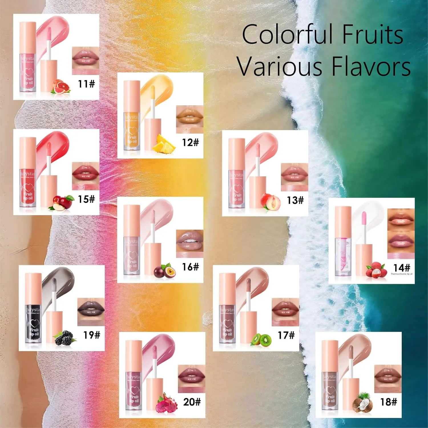 Fruit Lip Oil - Moisturizing Lip Gloss with Various Flavors, Glossy, Dewy, and Hydrating - Temperature Changing & Fruity Scented Lip Care - 10pcs Set (Pink, M)