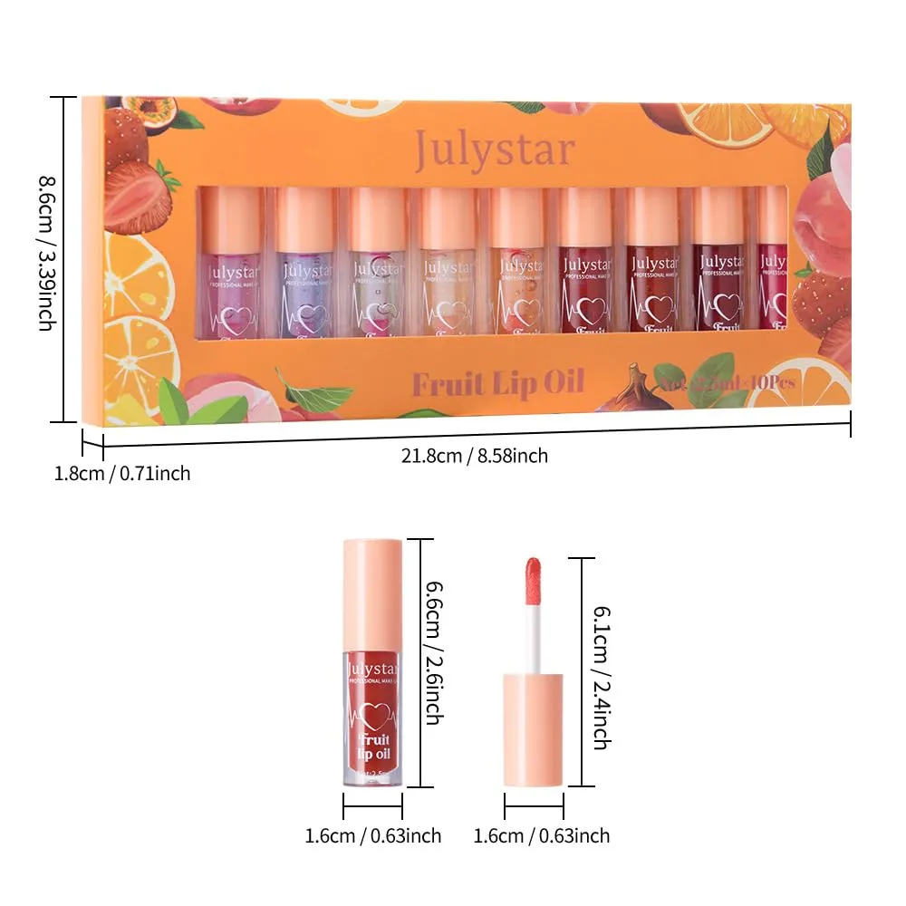 Fruit Lip Oil - Moisturizing Lip Gloss with Various Flavors, Glossy, Dewy, and Hydrating - Temperature Changing & Fruity Scented Lip Care - 10pcs Set (Pink, M)