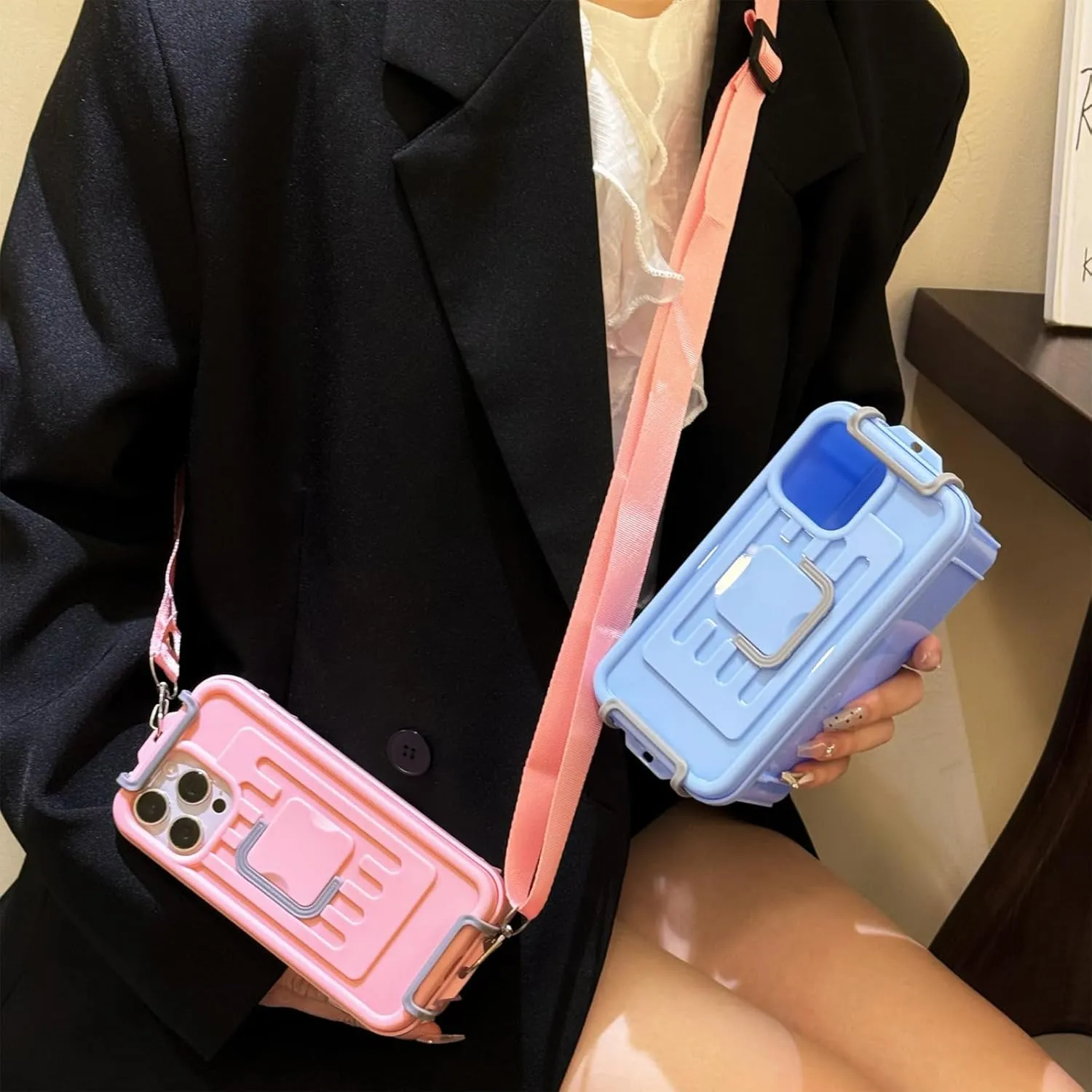 Funny Suitcase Crossbody Phone Case, Creative Silicone Cross Body Phone Case with Storage Box 2 in 1 Crossbody Bag Shape Phone Case Can Hold Lipstick Foundation Keys Cards (for iPhone15,Green)