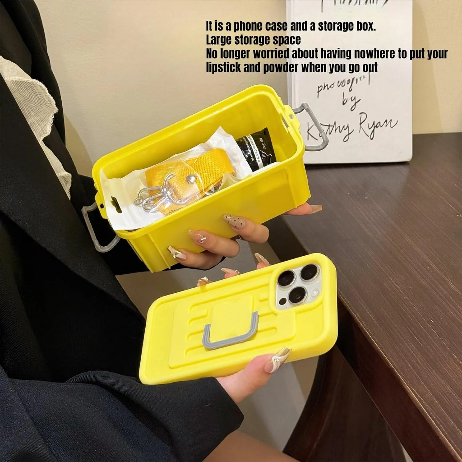 Funny Suitcase Crossbody Phone Case, Creative Silicone Cross Body Phone Case with Storage Box 2 in 1 Crossbody Bag Shape Phone Case Can Hold Lipstick Foundation Keys Cards (for iPhone15,Green)