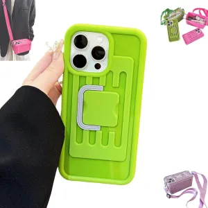 Funny Suitcase Crossbody Phone Case, Creative Silicone Cross Body Phone Case with Storage Box 2 in 1 Crossbody Bag Shape Phone Case Can Hold Lipstick Foundation Keys Cards (for iPhone15,Green)
