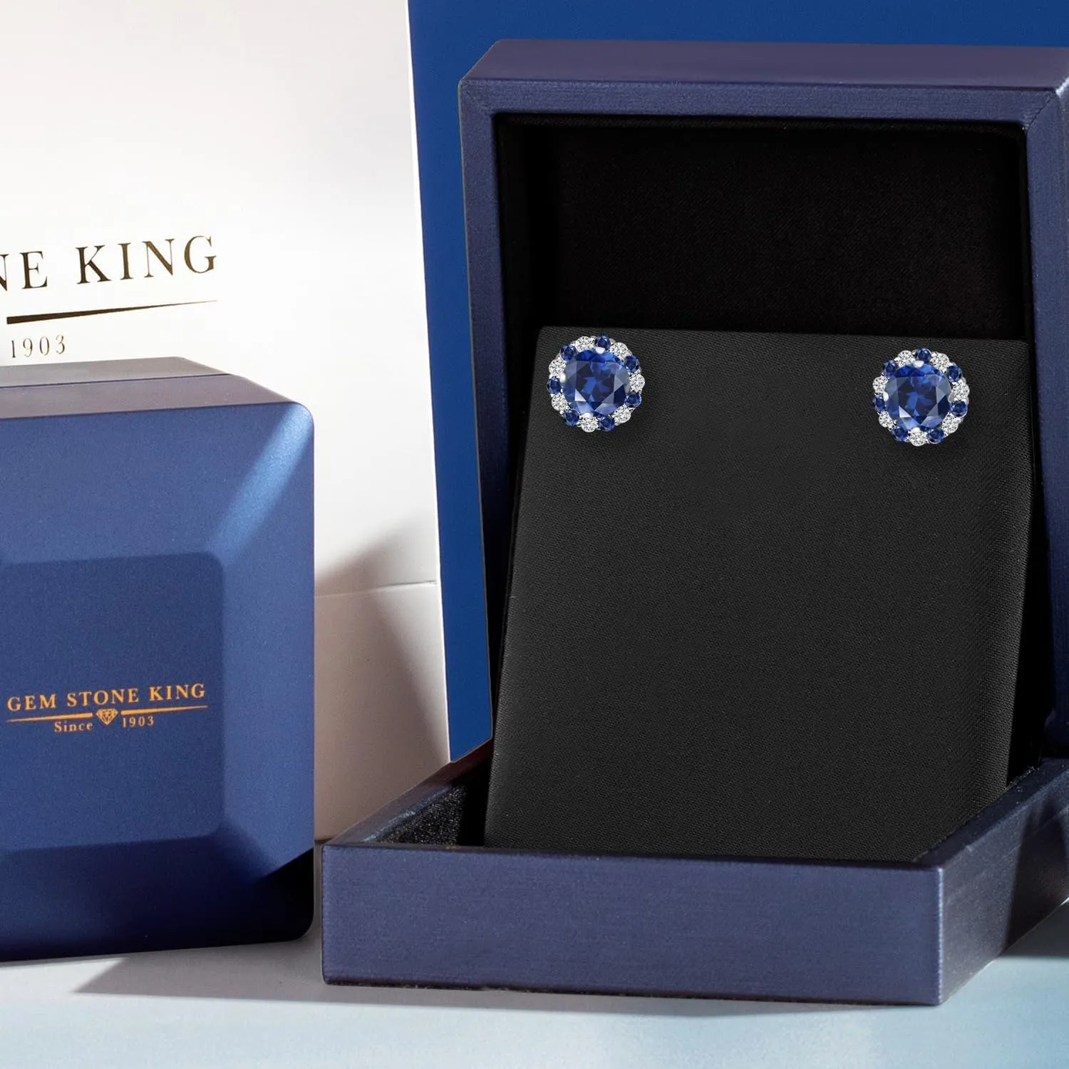 Gem Stone King 925 Sterling Silver 6MM Round Gemstone Birthstone Halo Stud Earrings for Women with Removable Jackets