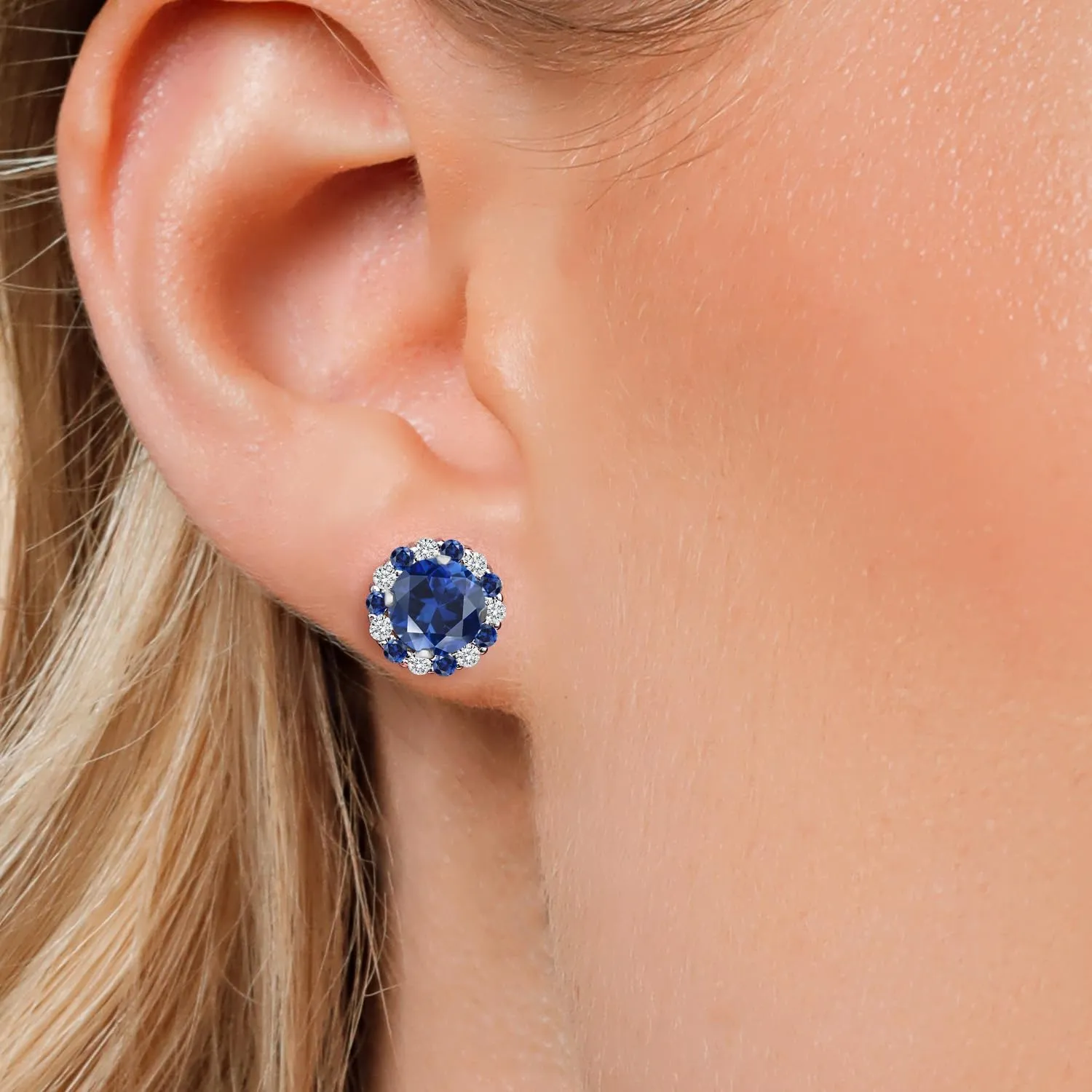 Gem Stone King 925 Sterling Silver 6MM Round Gemstone Birthstone Halo Stud Earrings for Women with Removable Jackets