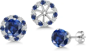 Gem Stone King 925 Sterling Silver 6MM Round Gemstone Birthstone Halo Stud Earrings for Women with Removable Jackets