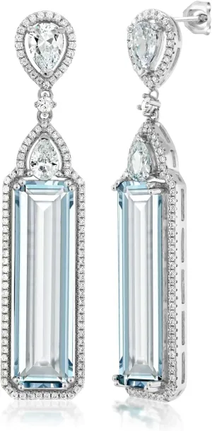 Gem Stone King 925 Sterling Silver Simulated Aquamarine Art Deco Dangle Earrings For Women (12.00 Cttw, 2 Inch)
