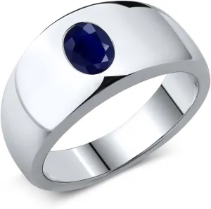 Gem Stone King Men's 925 Sterling Silver Blue Sapphire Ring for Men | 1.80 Cttw | Oval 8X6MM | Gemstone September Birthstone | Available In Size 7, 8, 9, 10, 11, 12, 13