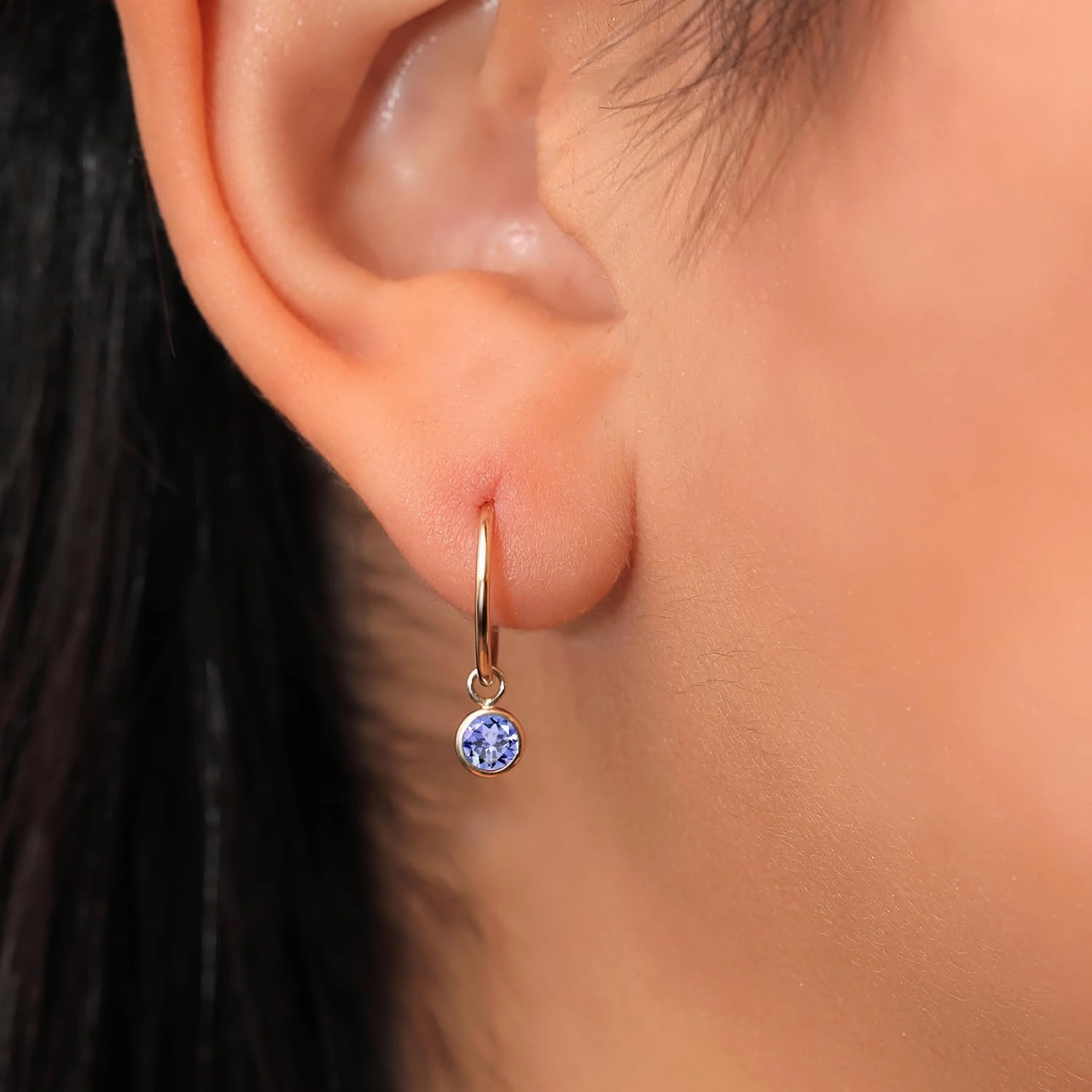 Gem Stone King 14K Yellow Gold Gemstone Birthstone Endless Huggie Earrings For Women | Small Hoop Drop Dangle Earrings for Women | 20MM Length | Round 4MM