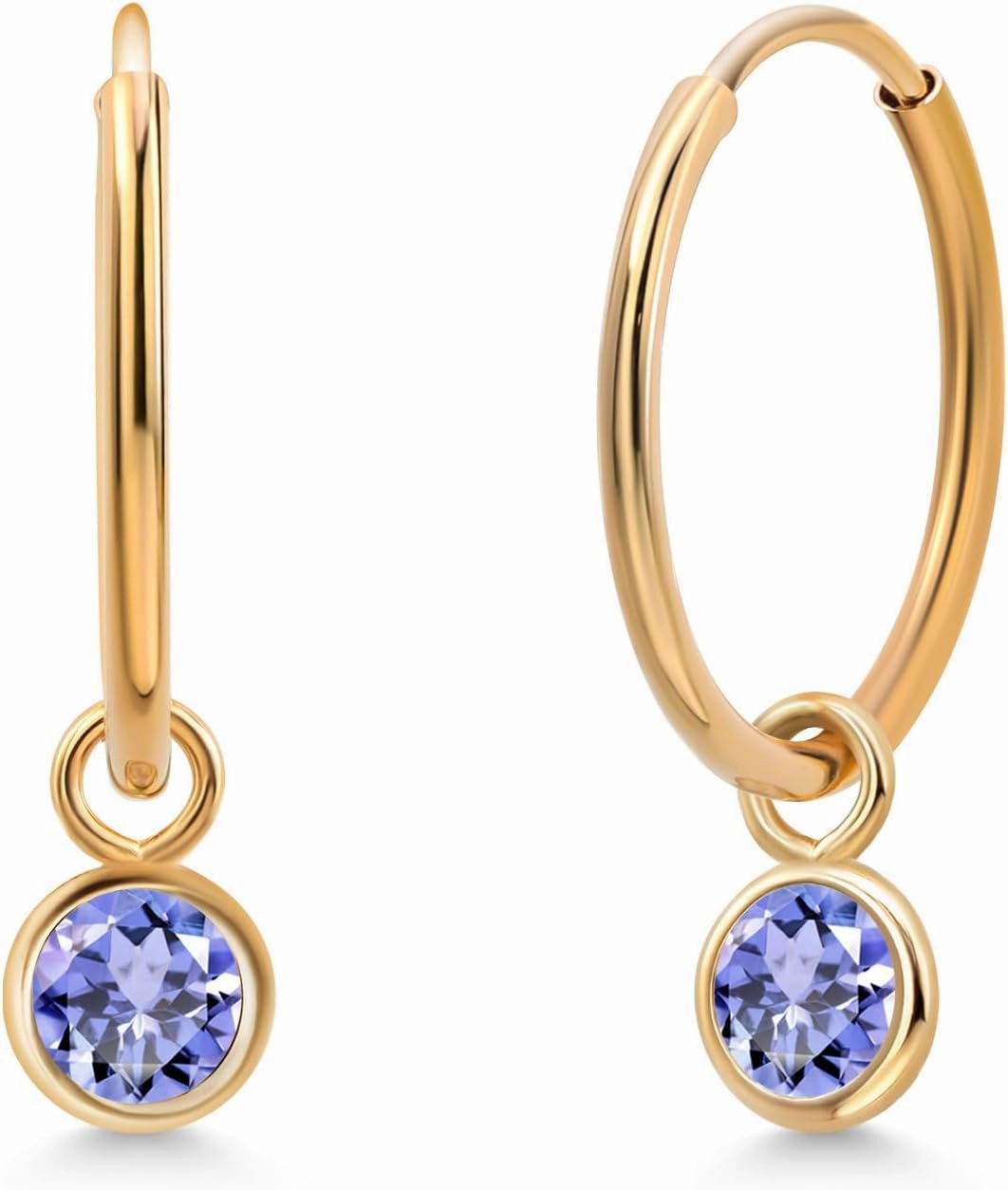 Gem Stone King 14K Yellow Gold Gemstone Birthstone Endless Huggie Earrings For Women | Small Hoop Drop Dangle Earrings for Women | 20MM Length | Round 4MM