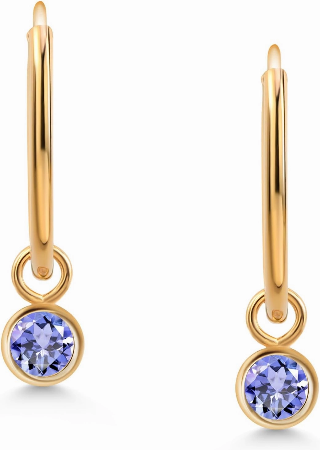 Gem Stone King 14K Yellow Gold Gemstone Birthstone Endless Huggie Earrings For Women | Small Hoop Drop Dangle Earrings for Women | 20MM Length | Round 4MM