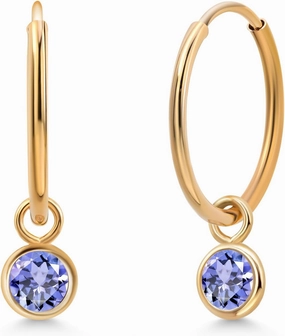 Gem Stone King 14K Yellow Gold Gemstone Birthstone Endless Huggie Earrings For Women | Small Hoop Drop Dangle Earrings for Women | 20MM Length | Round 4MM