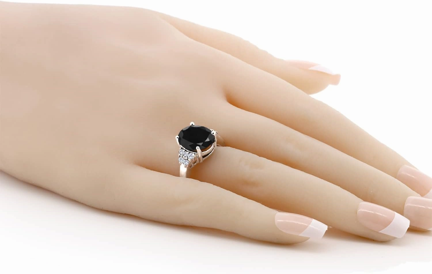 Gem Stone King 6.38 Cttw Black Sapphire and White Moissanite Engagement Ring for Women | 925 Sterling Silver | Gemstone Birthstone | Oval 12X10MM | Available In Size 5, 6, 7, 8, 9