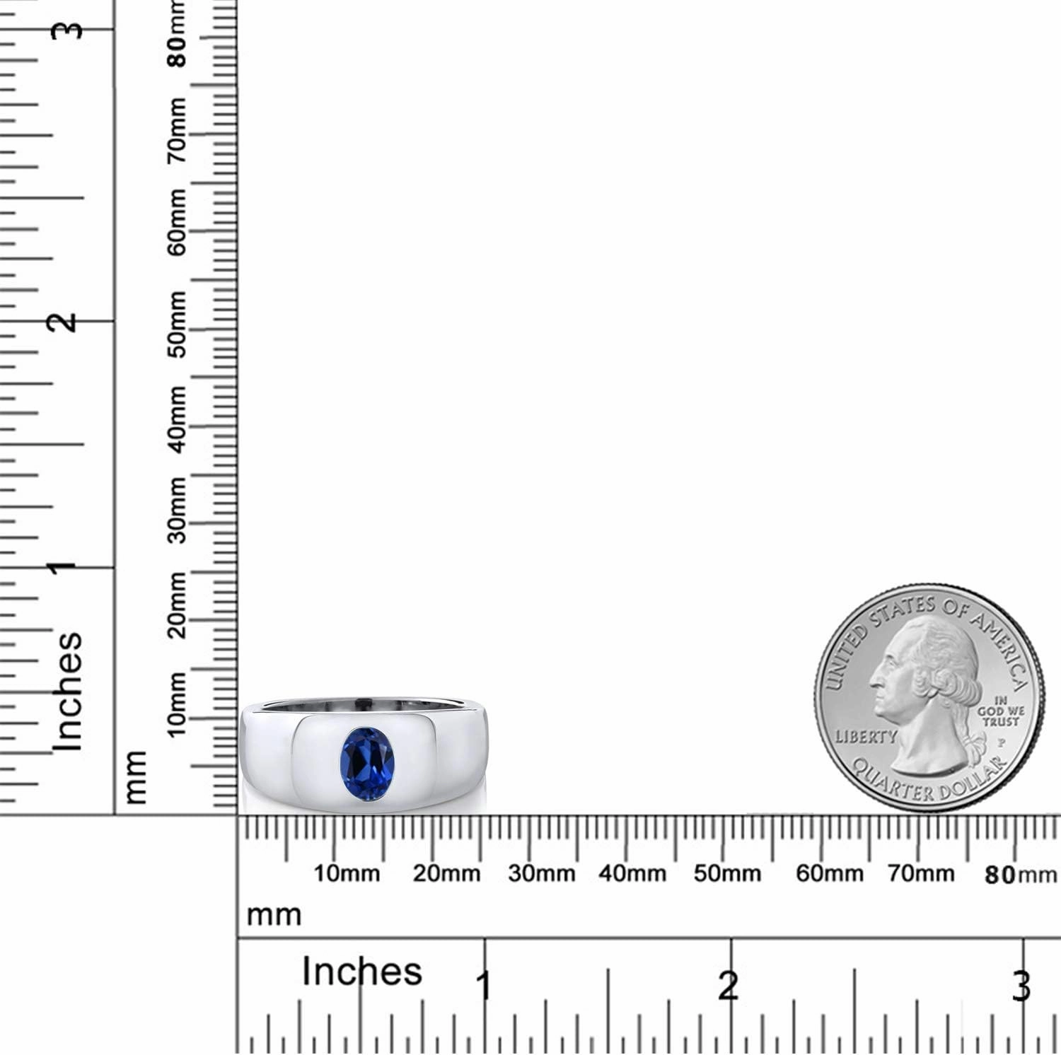 Gem Stone King Men's 925 Sterling Silver Blue Created Sapphire Ring | 1.60 Cttw | Oval 8X6MM | Gemstone September Birthstone | Available in Size 7,8,9,10,11,12,13