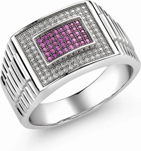 Gem Stone King Men's 925 Sterling Silver Red Created Ruby and White Moissanite Ring (0.68 Cttw, Available In Size 9, 10, 11, 12, 13)