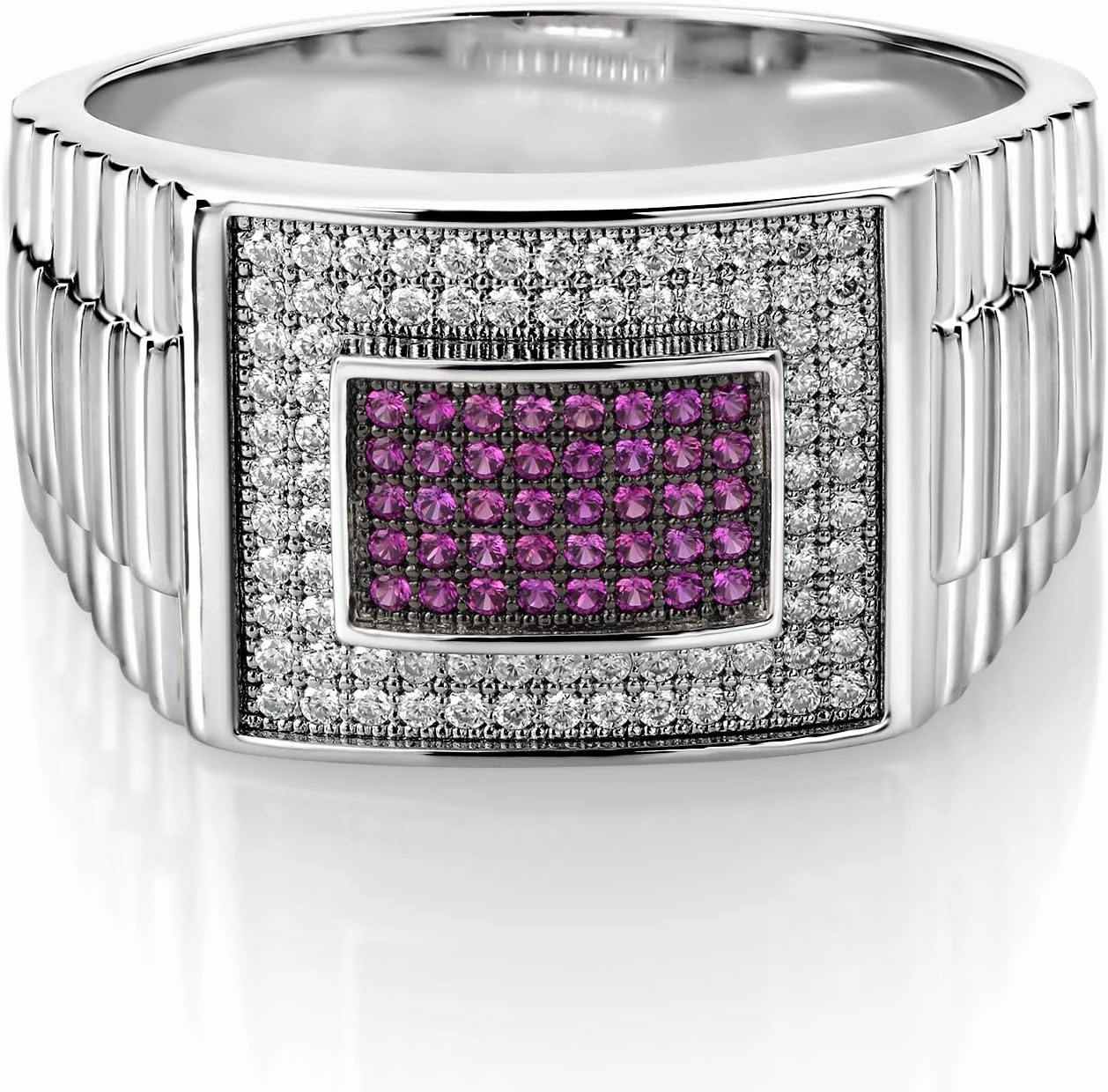 Gem Stone King Men's 925 Sterling Silver Red Created Ruby and White Moissanite Ring (0.68 Cttw, Available In Size 9, 10, 11, 12, 13)