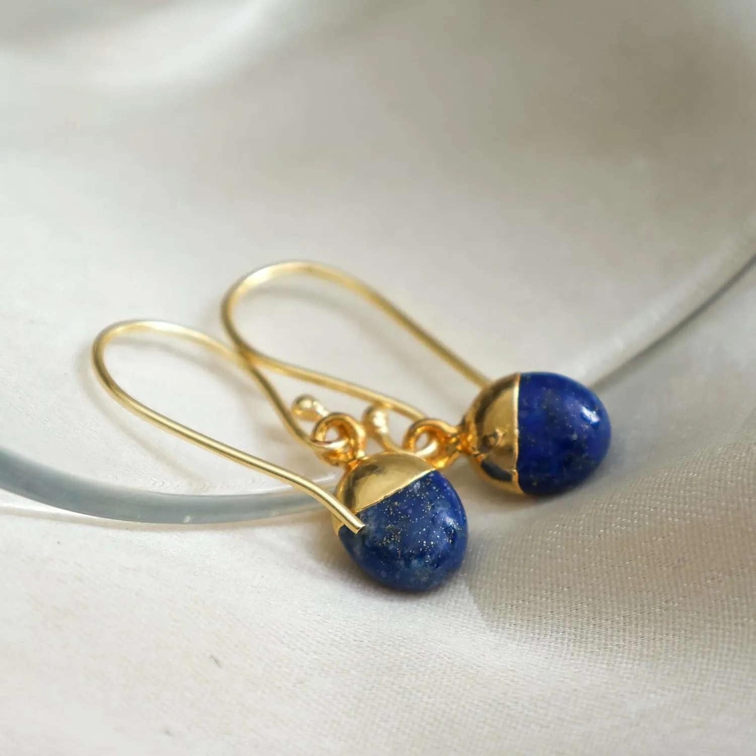 Gempires Natural Blue Lapis Lazuli Gemstone Earrings September Birthstone Crystal Jewelry Hypoallergenic Gold Plated Classic Unique Design Dangling Women Earrings