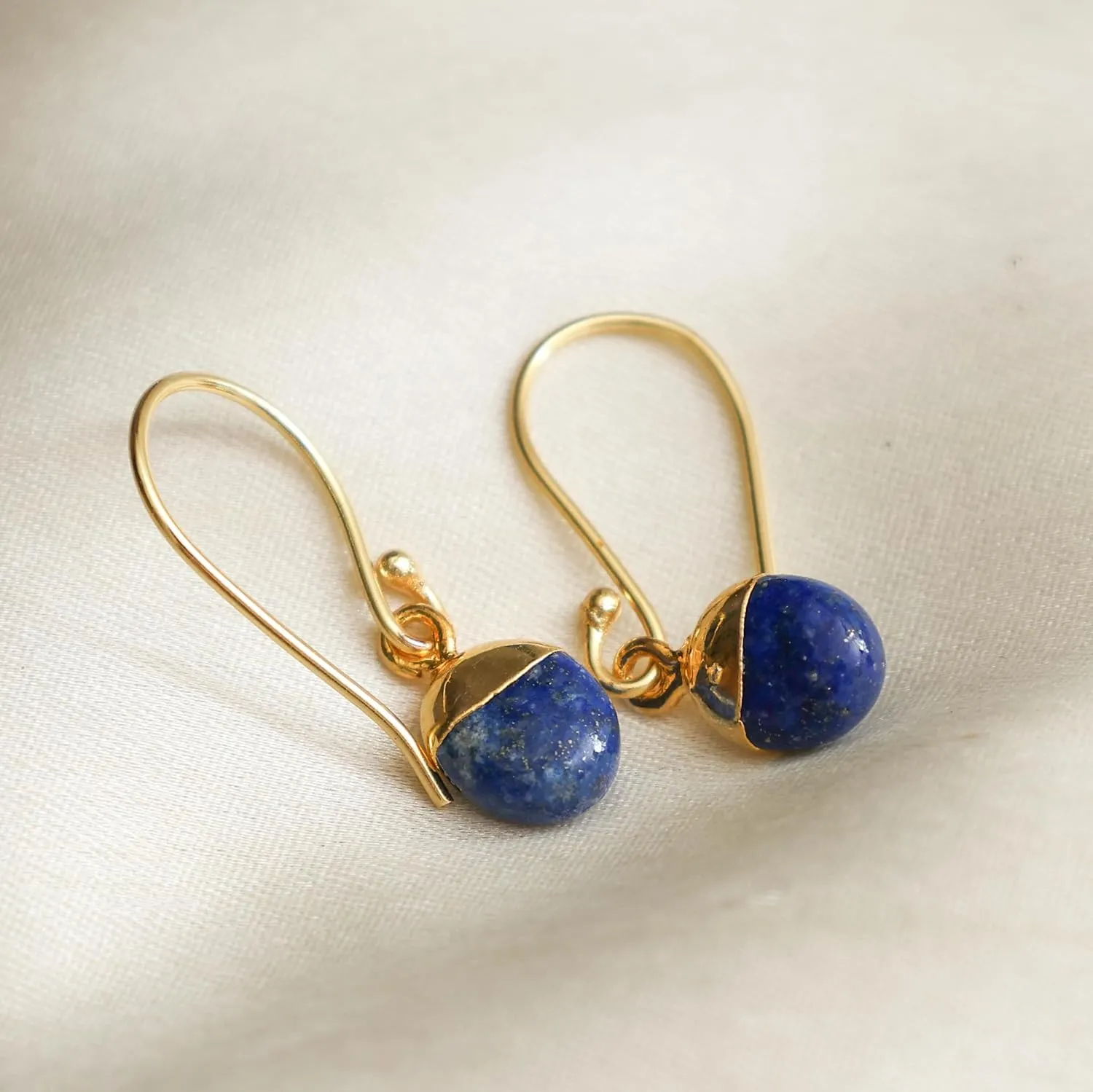 Gempires Natural Blue Lapis Lazuli Gemstone Earrings September Birthstone Crystal Jewelry Hypoallergenic Gold Plated Classic Unique Design Dangling Women Earrings