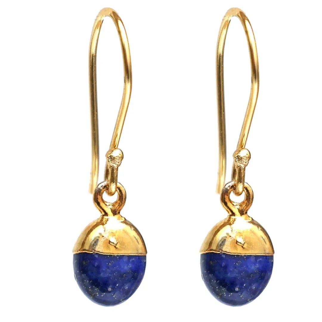 Gempires Natural Blue Lapis Lazuli Gemstone Earrings September Birthstone Crystal Jewelry Hypoallergenic Gold Plated Classic Unique Design Dangling Women Earrings