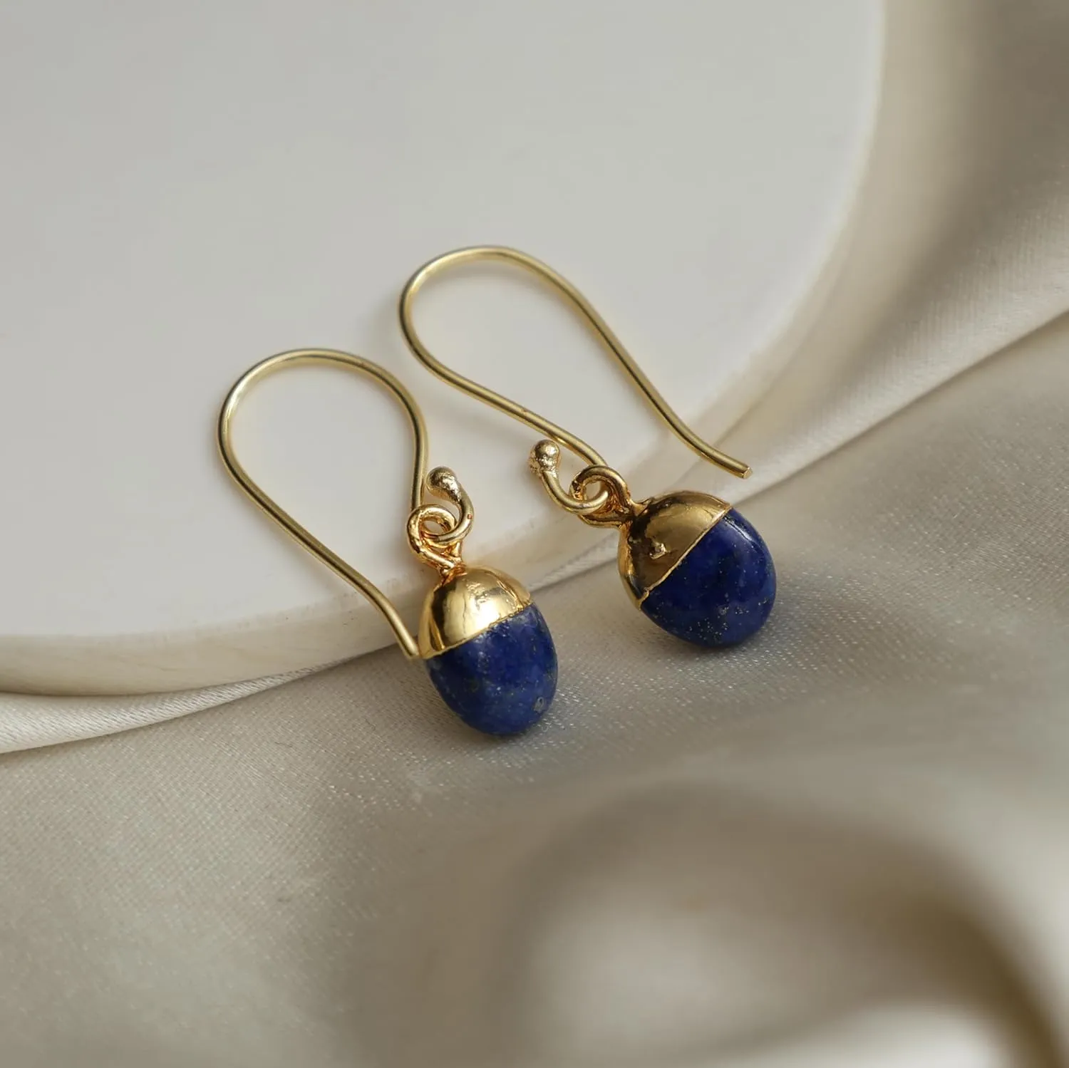Gempires Natural Blue Lapis Lazuli Gemstone Earrings September Birthstone Crystal Jewelry Hypoallergenic Gold Plated Classic Unique Design Dangling Women Earrings