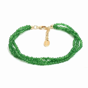 Gempires Green Jade Beaded Bracelet Multi Strand Crystal Gemstone Jewelry Hypoallergenic 8 Inch Gold Plated Everyday Wear Bracelet For Her