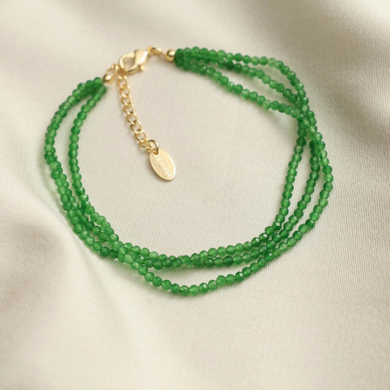 Gempires Green Jade Beaded Bracelet Multi Strand Crystal Gemstone Jewelry Hypoallergenic 8 Inch Gold Plated Everyday Wear Bracelet For Her