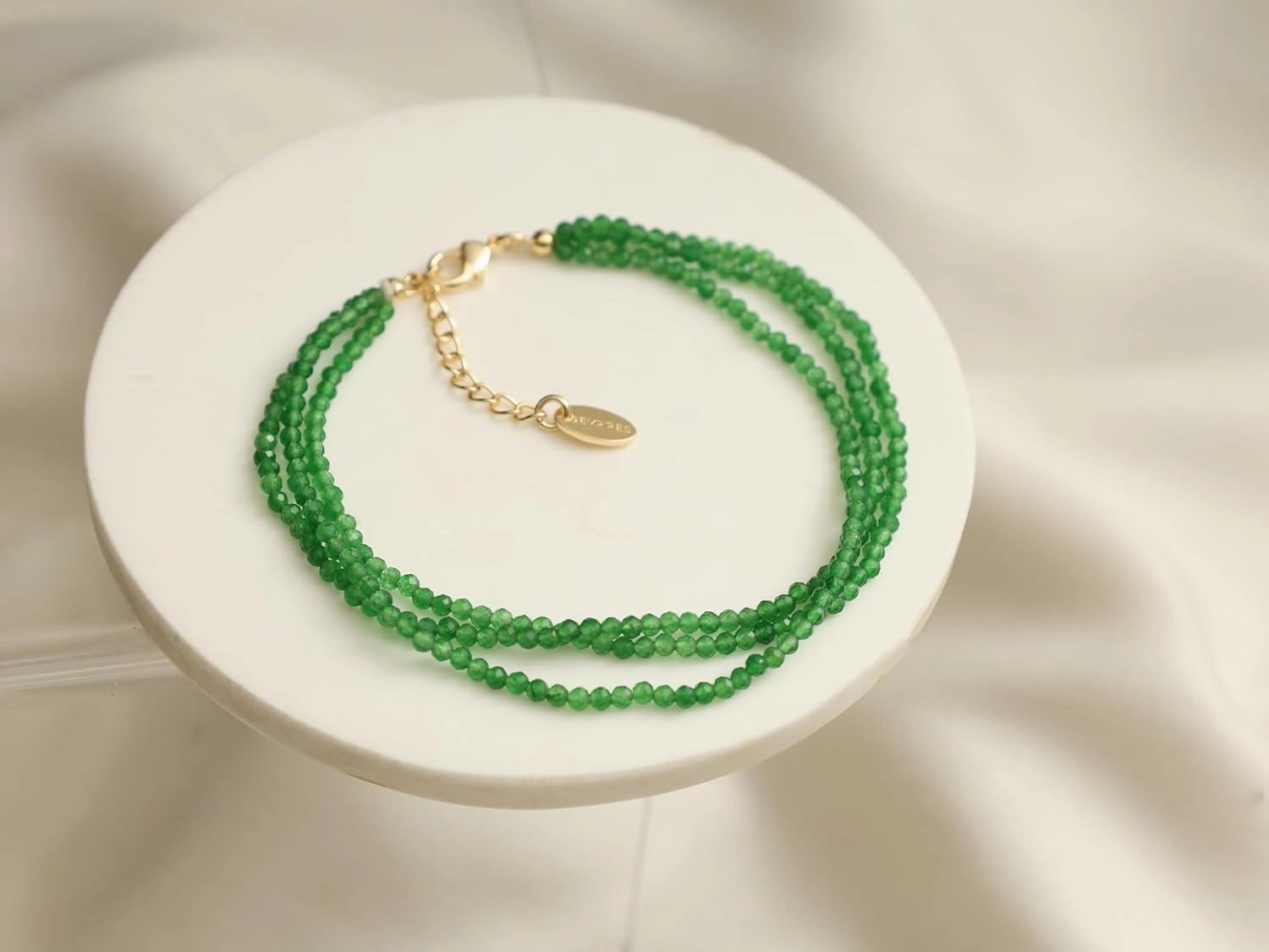Gempires Green Jade Beaded Bracelet Multi Strand Crystal Gemstone Jewelry Hypoallergenic 8 Inch Gold Plated Everyday Wear Bracelet For Her