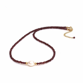 Gempires Red Garnet Beaded Necklace with Pearl Choker Crystal Jewelry Lightweight January Birthstone Gifts Hypoallergenic 18 Inch Gold Plated Necklaces For Women