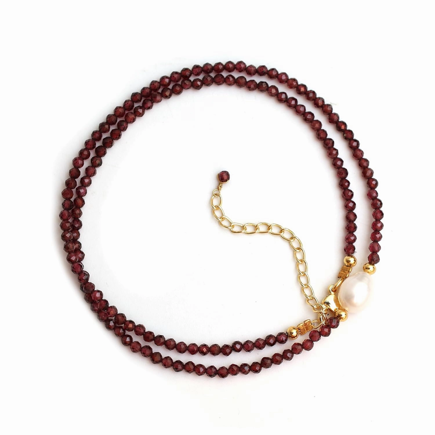 Gempires Red Garnet Beaded Necklace with Pearl Choker Crystal Jewelry Lightweight January Birthstone Gifts Hypoallergenic 18 Inch Gold Plated Necklaces For Women