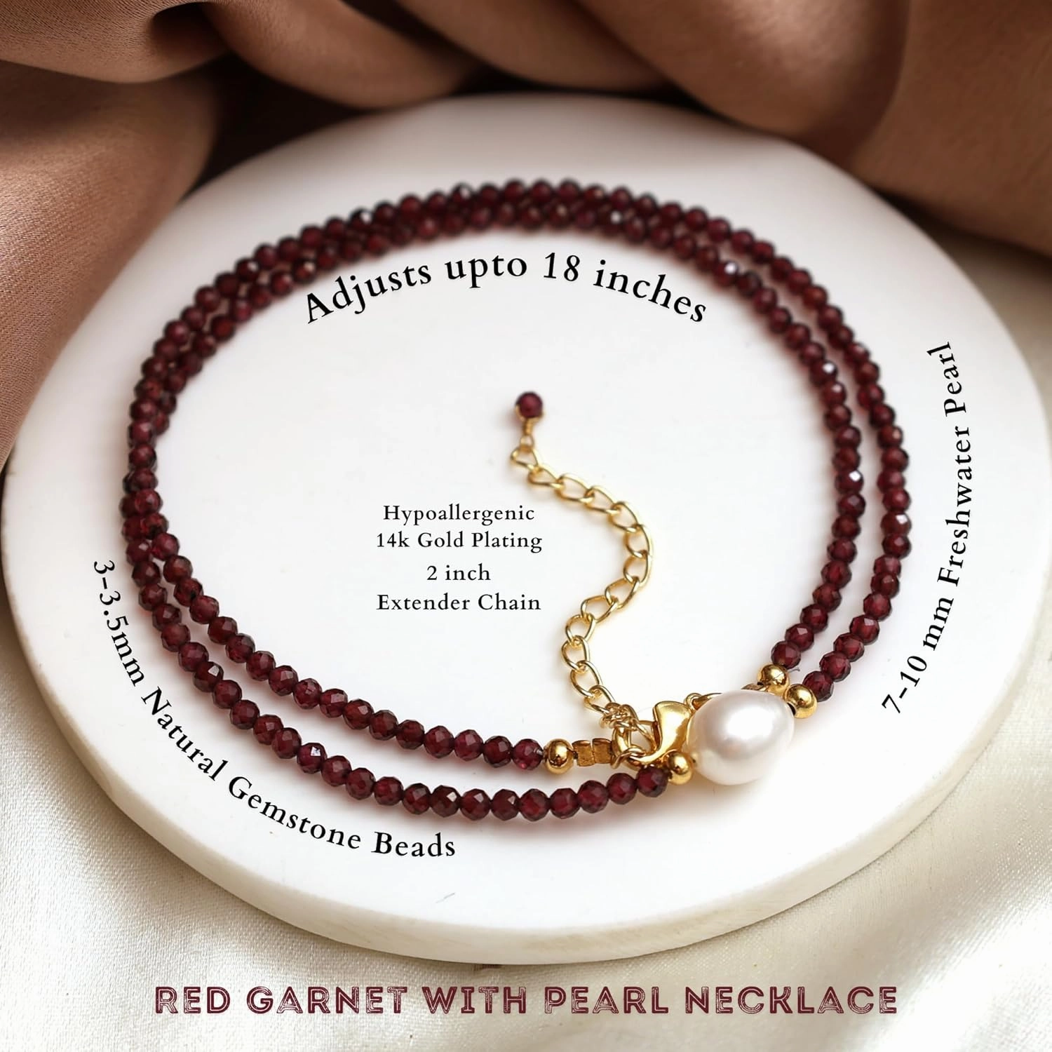 Gempires Red Garnet Beaded Necklace with Pearl Choker Crystal Jewelry Lightweight January Birthstone Gifts Hypoallergenic 18 Inch Gold Plated Necklaces For Women
