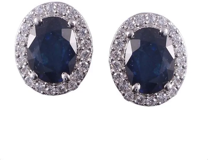 Genuine Blue Sapphire Stud Earrings 925 Sterling Silver Engagement Jewelry September Birthstone Statement Bohemian Stud Earrings For Women