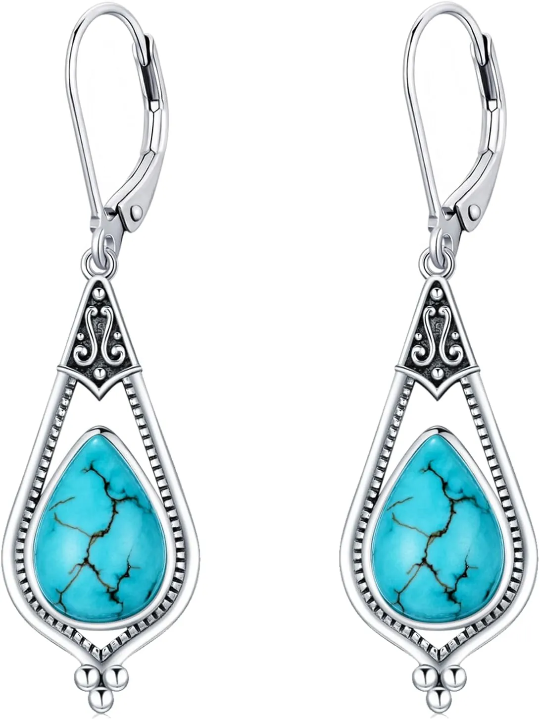 Genuine Turquoise Dangle Earrings for Women, Sterling Silver Vintage Native American Western Jewelry Teardrop Earrings Birthday Gift