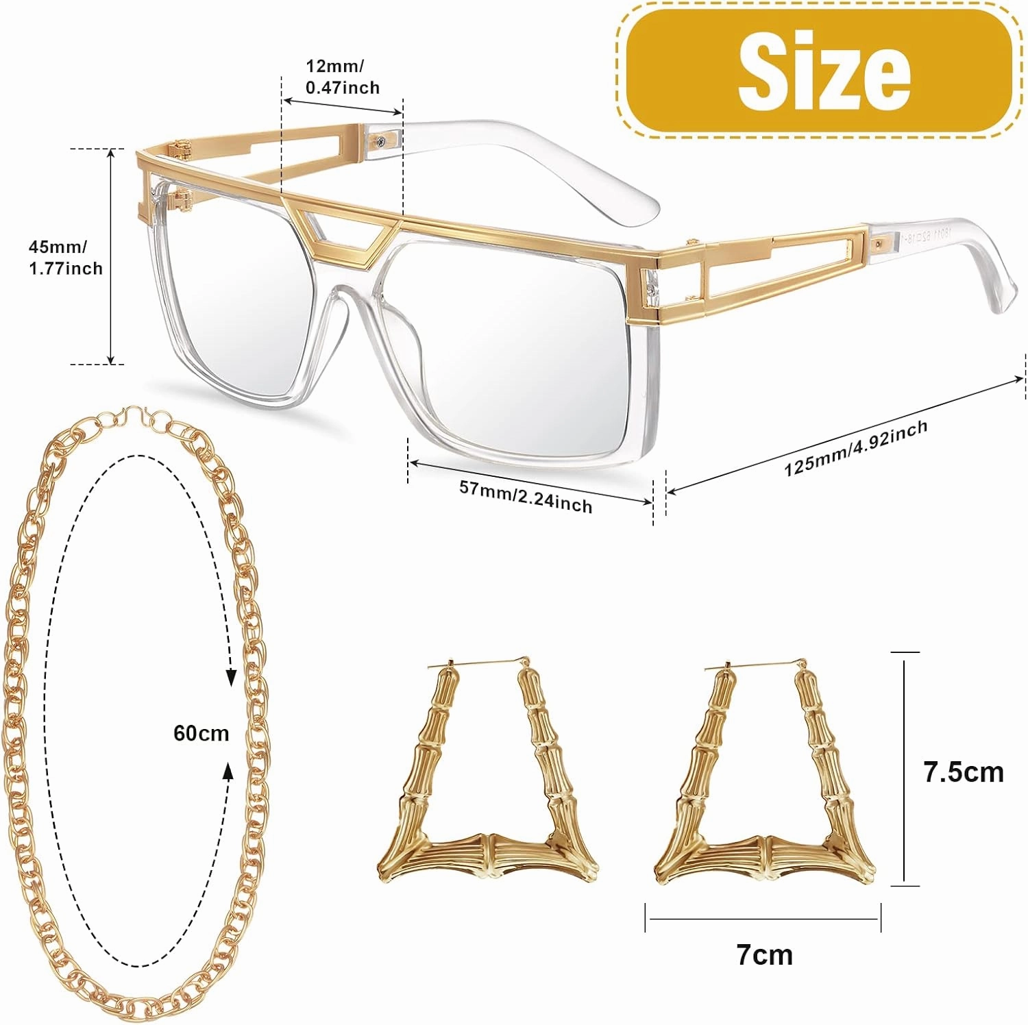 Geyoga 7 Pcs 80s 90s Outfit for Woman Hip Hop Costume Kit Rapper Accessories Yoga Pants Sunglasses Gold Chain Earrings