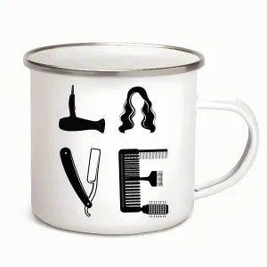 Gift Idea for Hair Designers Hairstylists 12oz Enamel Silver Mug
