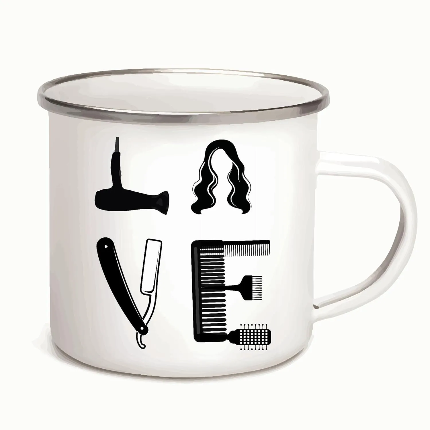 Gift Idea for Hair Designers Hairstylists 12oz Enamel Silver Mug