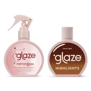 glaze Hair Shine Bundle – Super Gloss Cocoa Lights Color Conditioning Gloss & Mirror 4-in-1 Super Sleek Shine Spray – For Brown Hair with Highlights