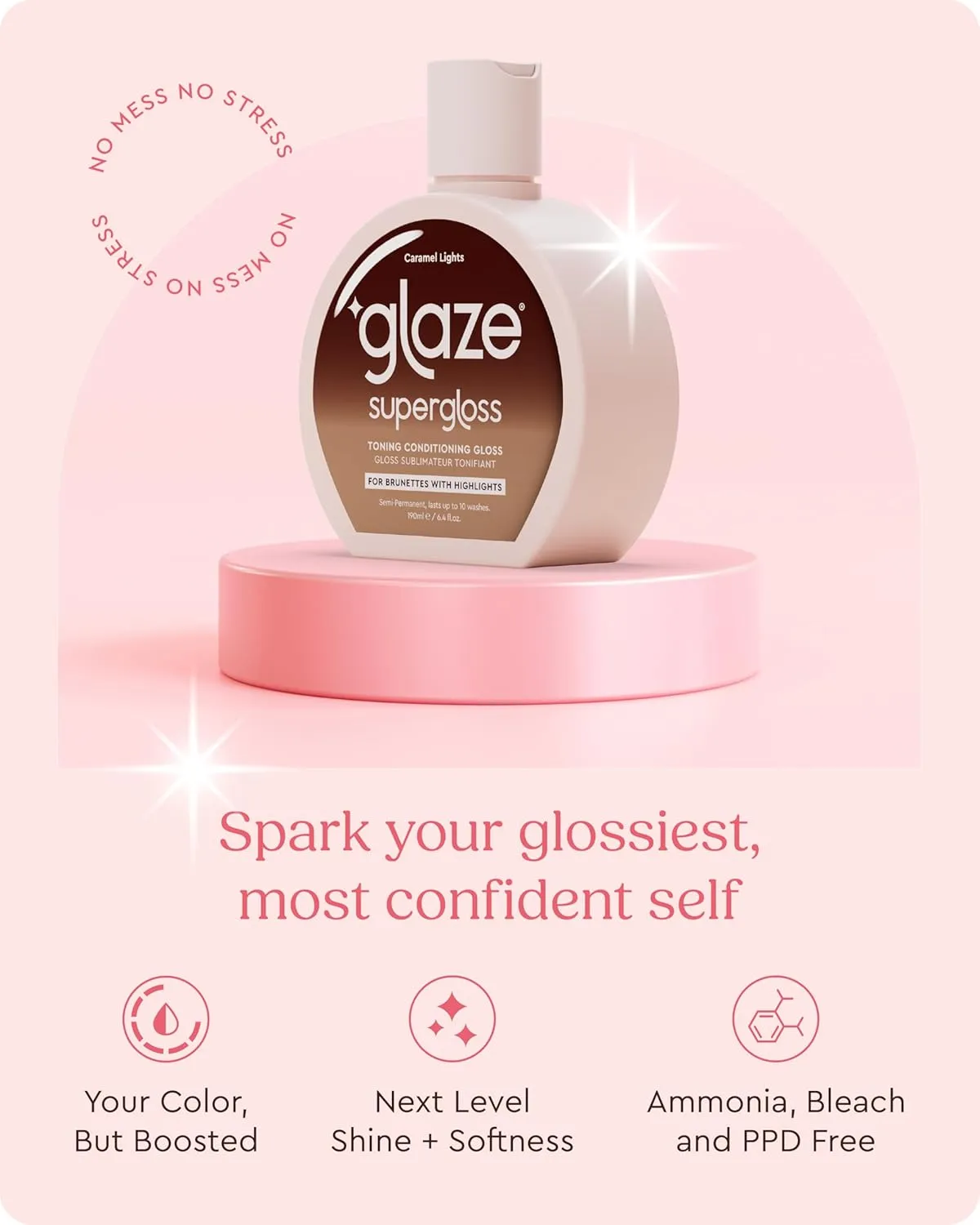 Glaze Super Gloss Color Conditioning Gloss – Caramel Lights for Medium to Dark Brown Hair with Highlights – Rinse Out Semi-Permanent Hair Gloss that Enhances Color and Boosts Shine & Hydration